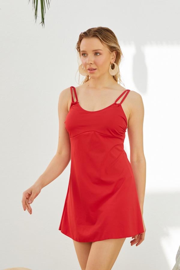 Starinci MayoÇift İnce Askılı Elbiseli Mayo Turuncu