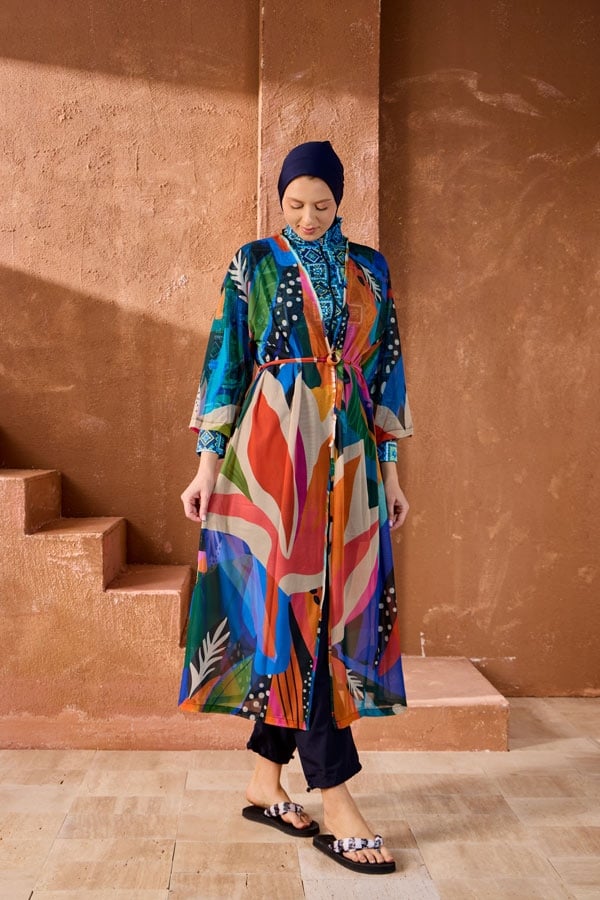 Starinci MayoTesettür Mayo Üzerine Kaftan Floral Desen 159