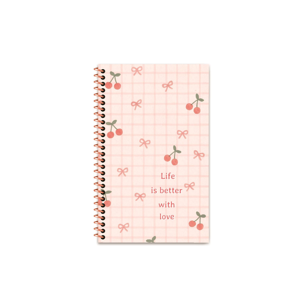 13x21 Spiralli Sert Kapak Kareli Pastel Motto Defter - Cherry