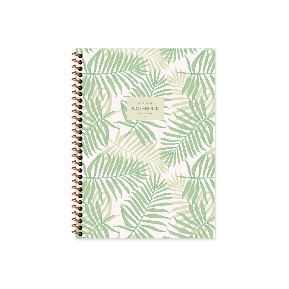 16,5x22,5 Spiralli Karton Kapak Çizgili La Plume Leaves Defter - Yeşil