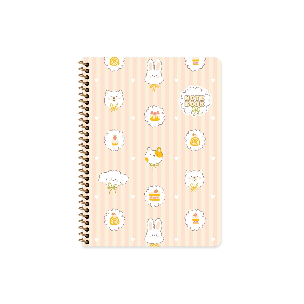 16,5x22,5 Spiralli Karton Kapak Çizgili Kawaii Defter - Köpek
