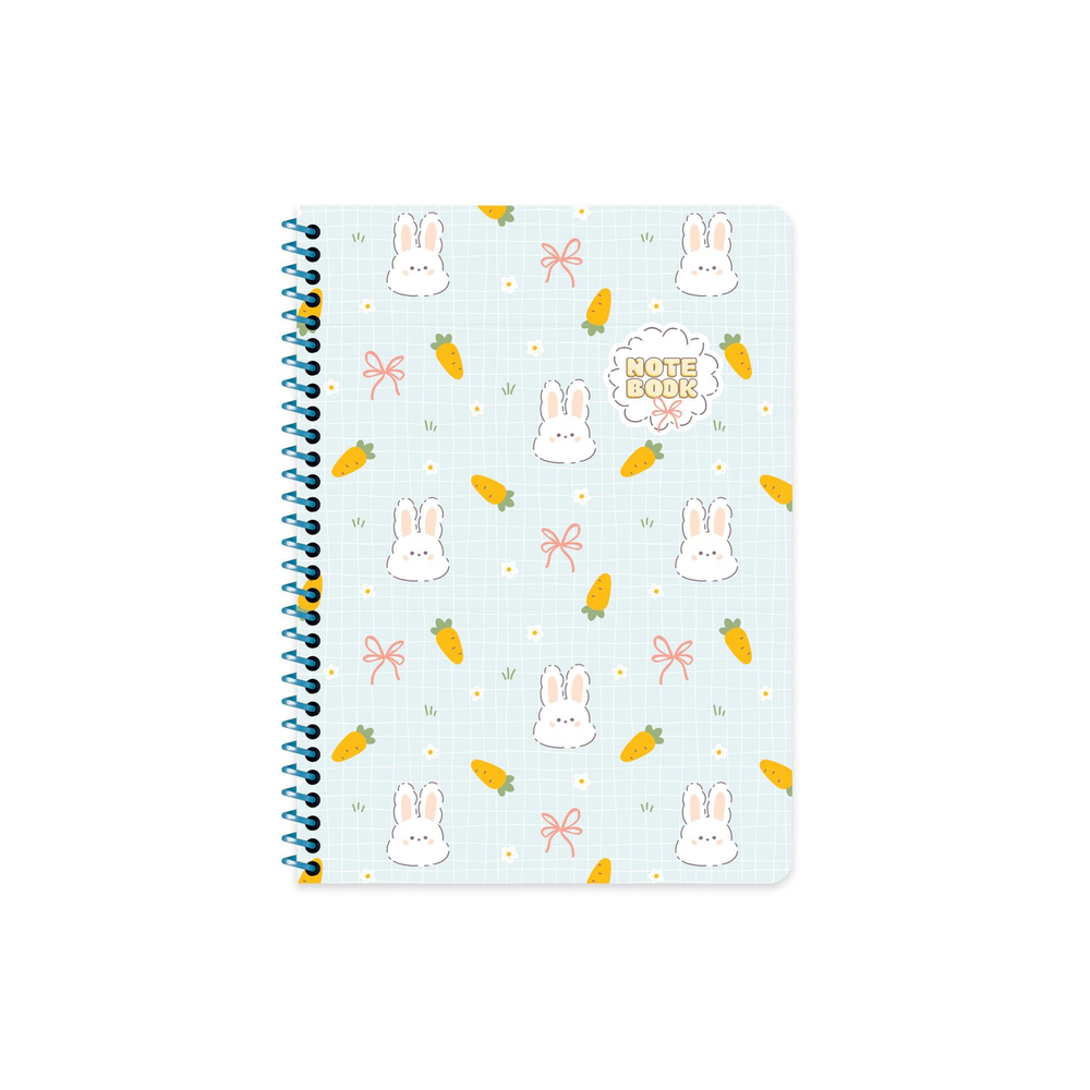16,5x22,5 Spiralli Karton Kapak Çizgili Kawaii Defter - Tavşan