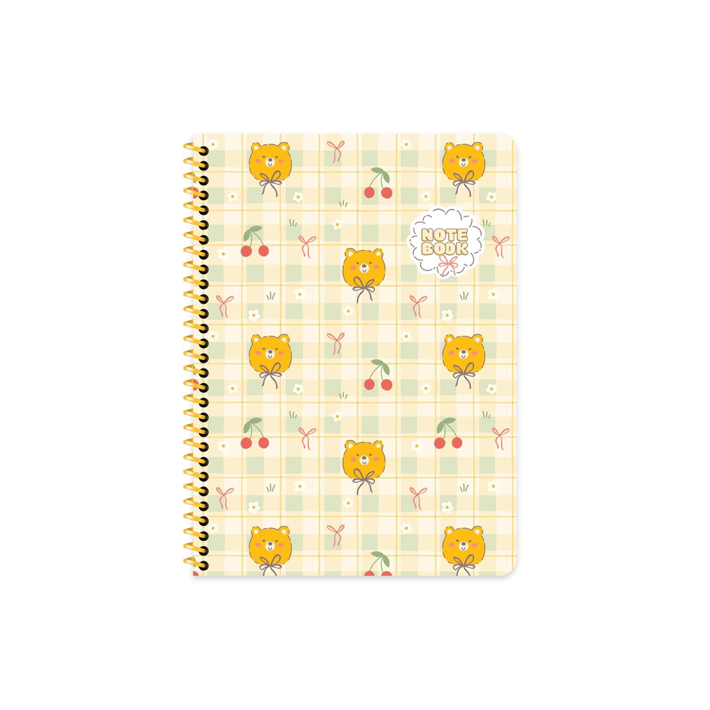 16,5x22,5 Spiralli Karton Kapak Kareli Kawaii Defter - Ayıcık