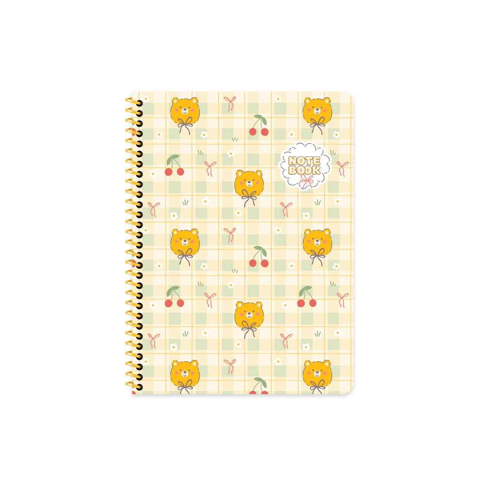 16,5x22,5 Spiralli Karton Kapak Kareli Kawaii Defter - Ayıcık