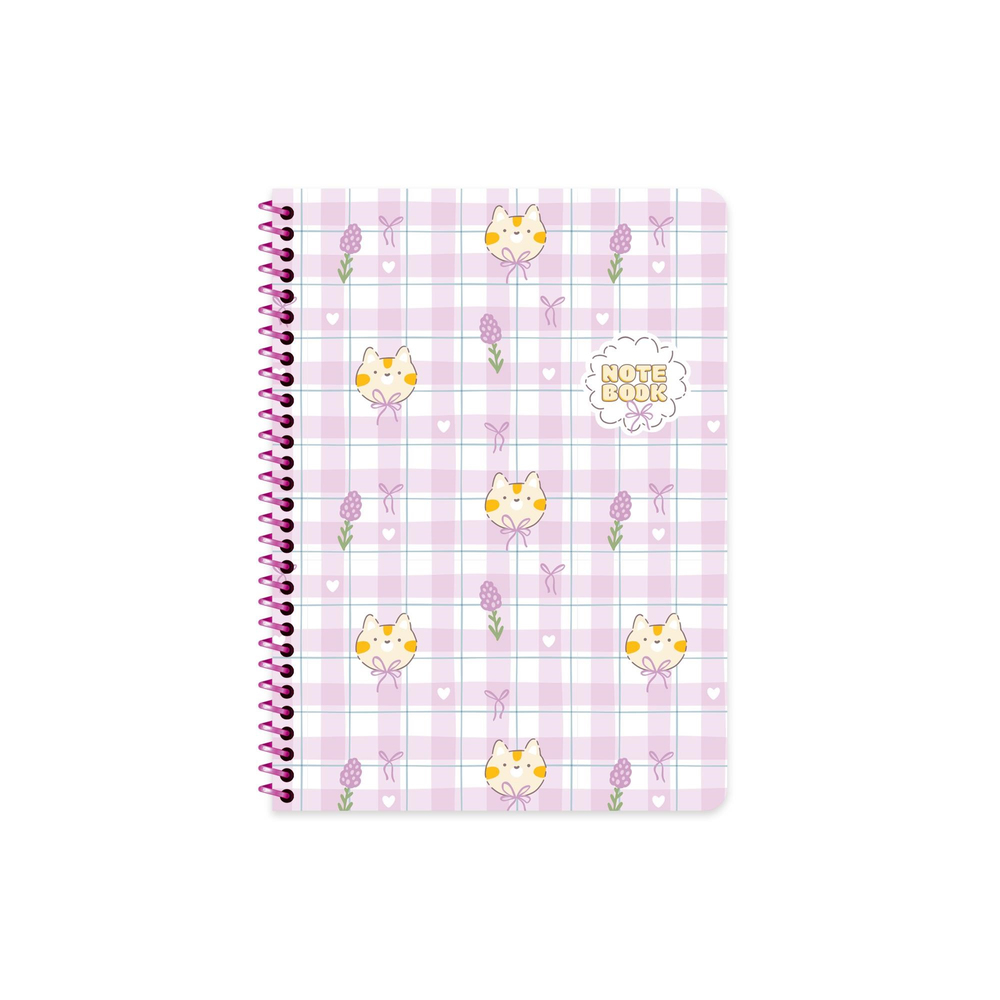 16,5x22,5 Spiralli Karton Kapak Kareli Kawaii Defter - Kedi