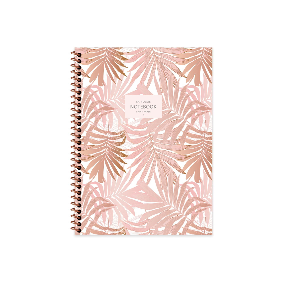 16,5x22,5 Spiralli Karton Kapak Kareli La Plume Leaves Defter - Kahve