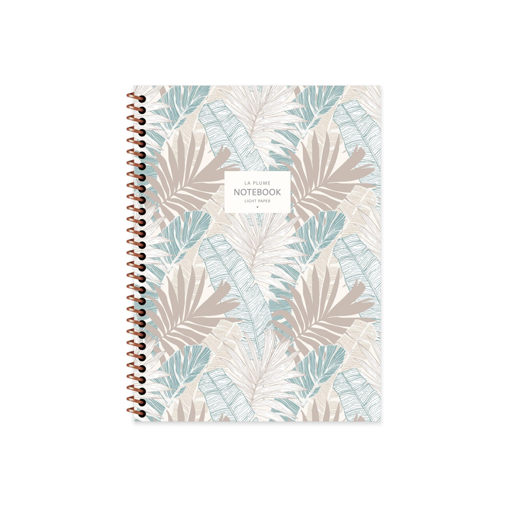 16,5x22,5 Spiralli Karton Kapak Kareli La Plume Leaves Defter - Mavi