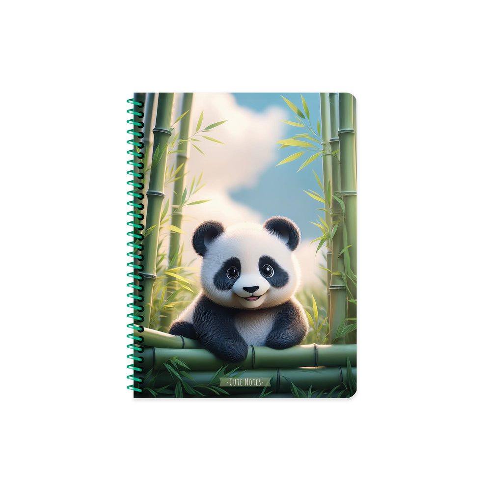 16,5x22,5 Spiralli PP Kapak Çizgili Sevimli Hayvanlar Defter - Panda