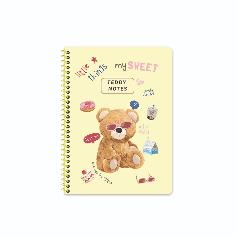 16,5x22,5 Spiralli Sert Kapak Çizgili Ayıcık Defter - Sarı