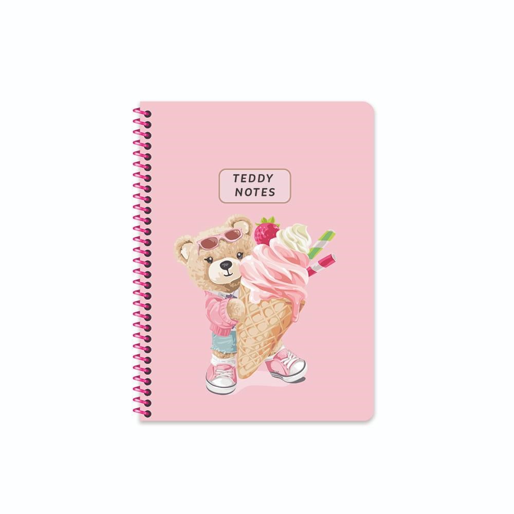 16,5x22,5 Spiralli Sert Kapak Çizgili Ayıcık Defter - Pembe