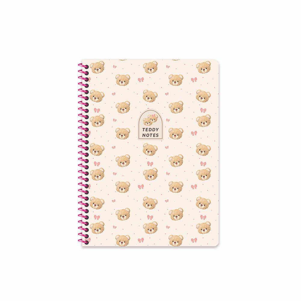 16,5x22,5 Spiralli Sert Kapak Kareli Ayıcık Defter - Krem