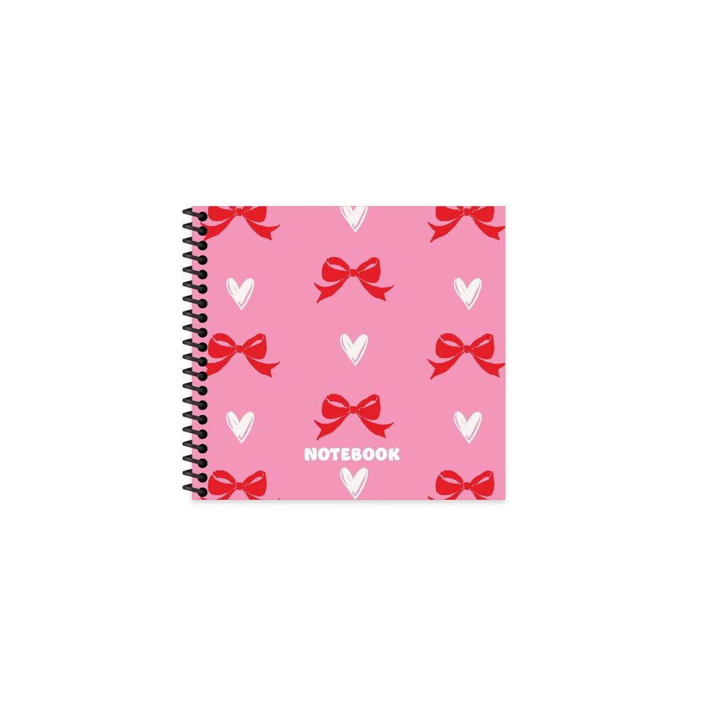 16x15 Spiralli Sert Kapak Çizgili Romantik Defter - Pembe Kurdele