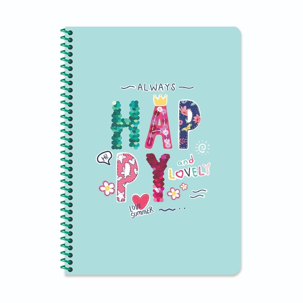 A4 Spiralli Gloss Kapak Kareli Defter - Always Happy