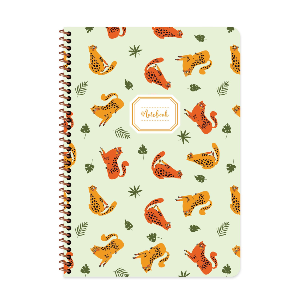 A4 Spiralli Karton Kapak Çizgili Hayvanlar Defter - Kedi  