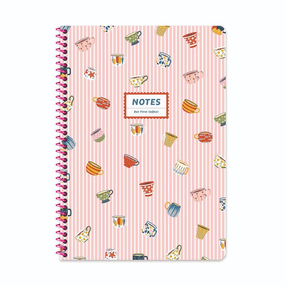 A4 Spiralli Karton Kapak Çizgili Kahve Defter - Pembe