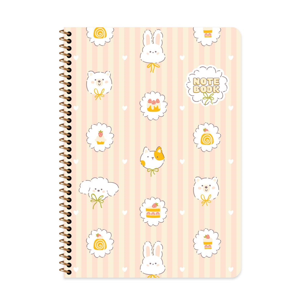 A4 Spiralli Karton Kapak Çizgili Kawaii Defter - Köpek