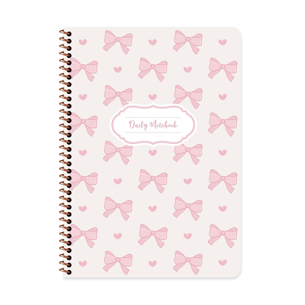 A4 Spiralli Karton Kapak Çizgili Kurdele Defter - Pembe Kurdele