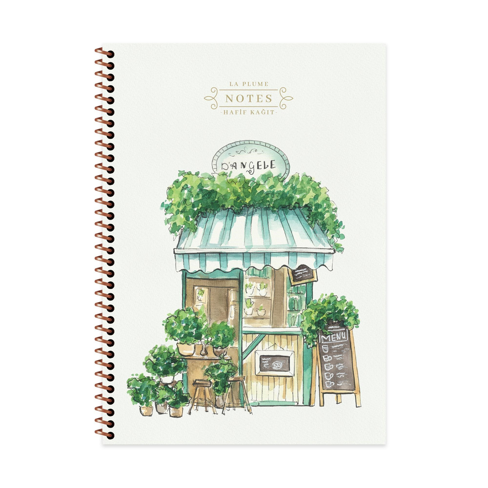 A4 Spiralli Karton Kapak Çizgili La Plume Shop Defter - Yeşil