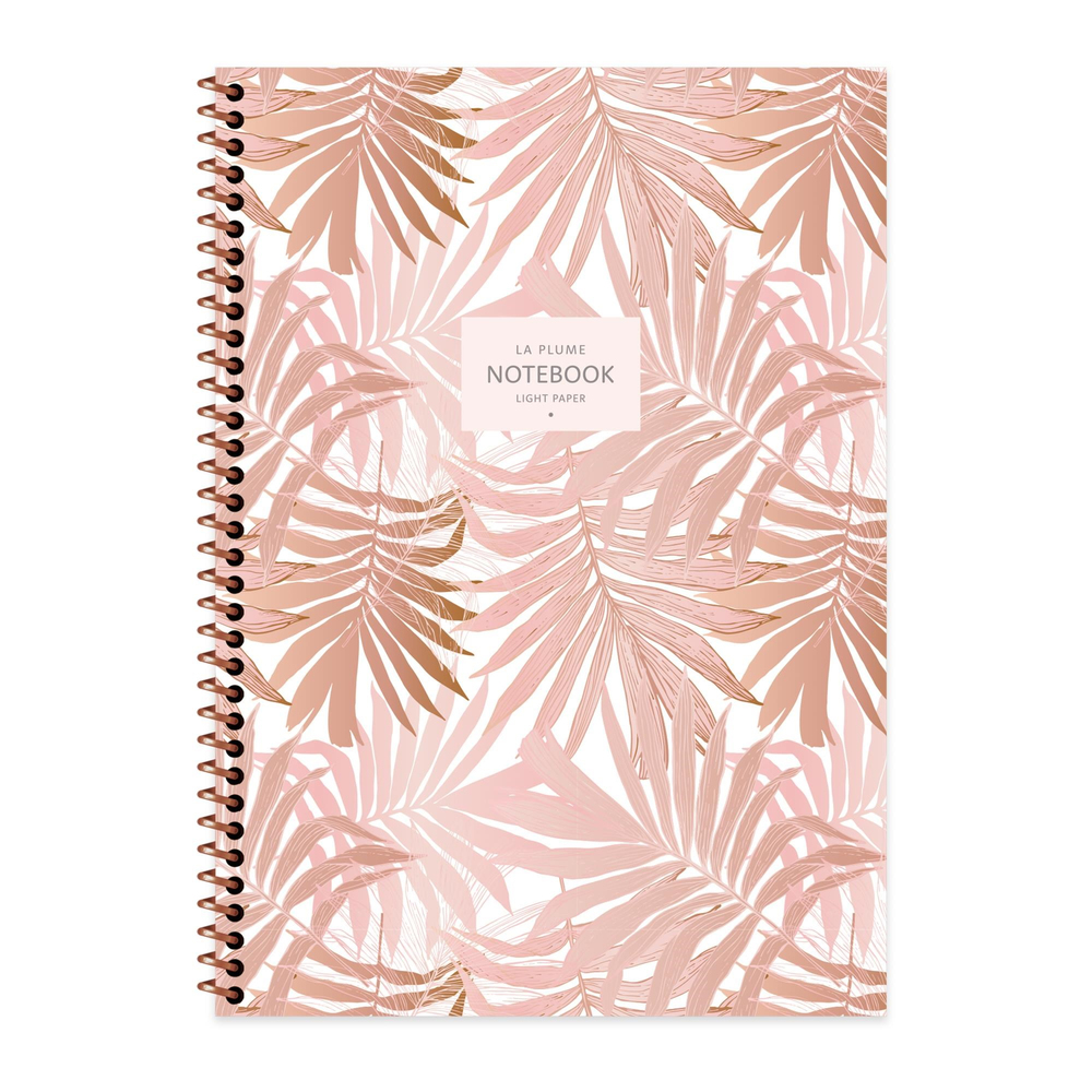 A4 Spiralli Karton Kapak Çizgili La Plume Leaves Defter - Kahve