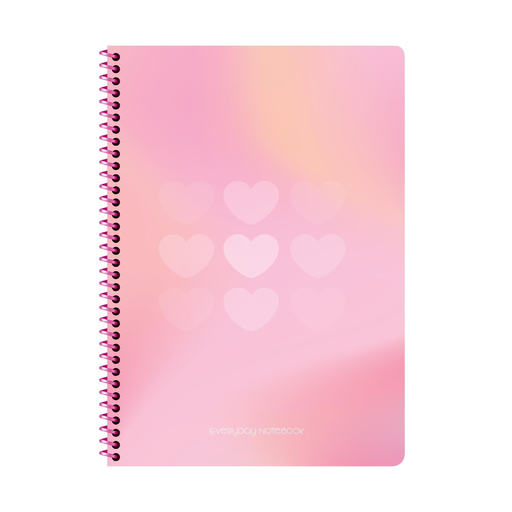 A4 Spiralli Karton Kapak Çizgili Pastel Kalp Defter - Beyaz Kalp