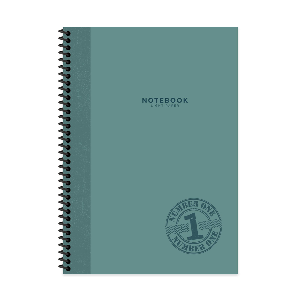 A4 Spiralli Karton Kapak Düz Stamp Defter - Mavi
