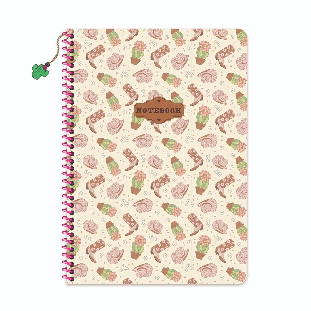 A4 Spiralli Karton Kapak Kareli Charmlı Kovboy Defter - Kahverengi