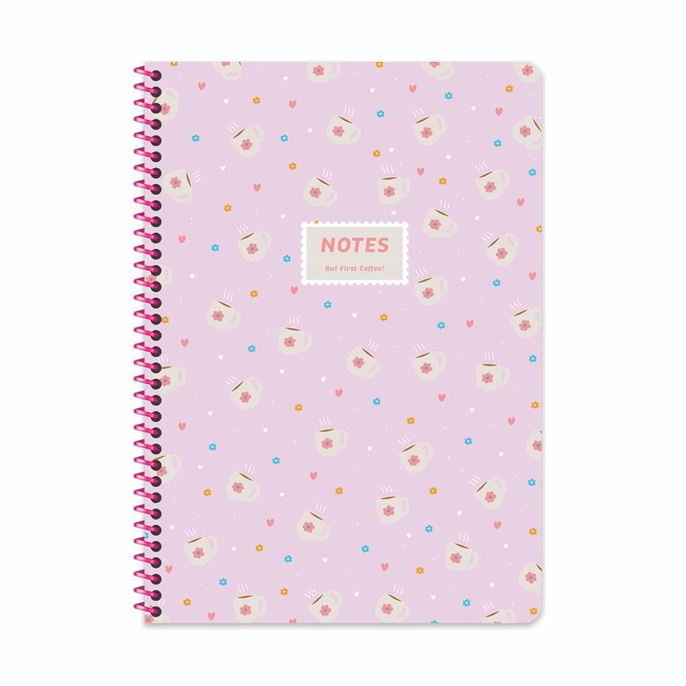 A4 Spiralli Karton Kapak Kareli Kahve Defter - Mor