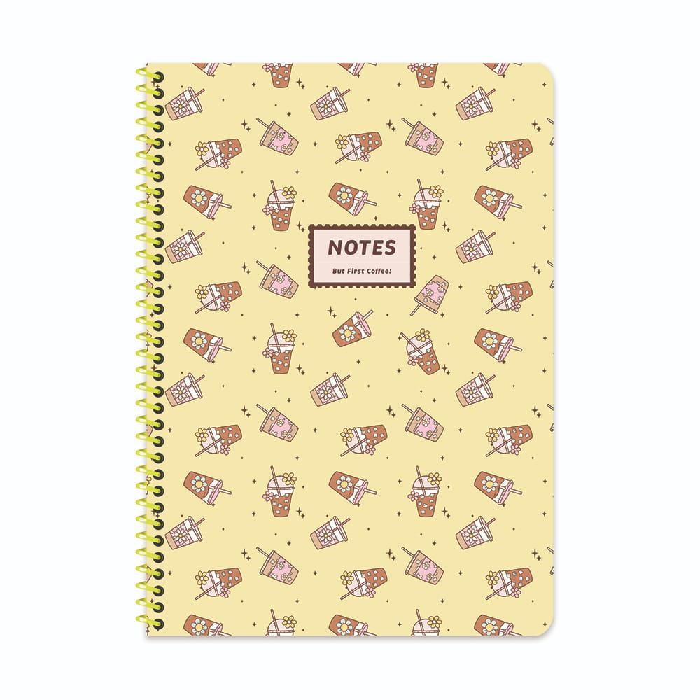A4 Spiralli Karton Kapak Kareli Kahve Defter - Sarı