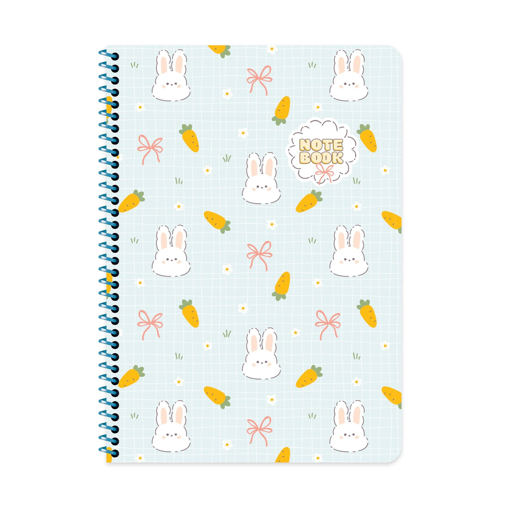 A4 Spiralli Karton Kapak Kareli Kawaii Defter - Tavşan