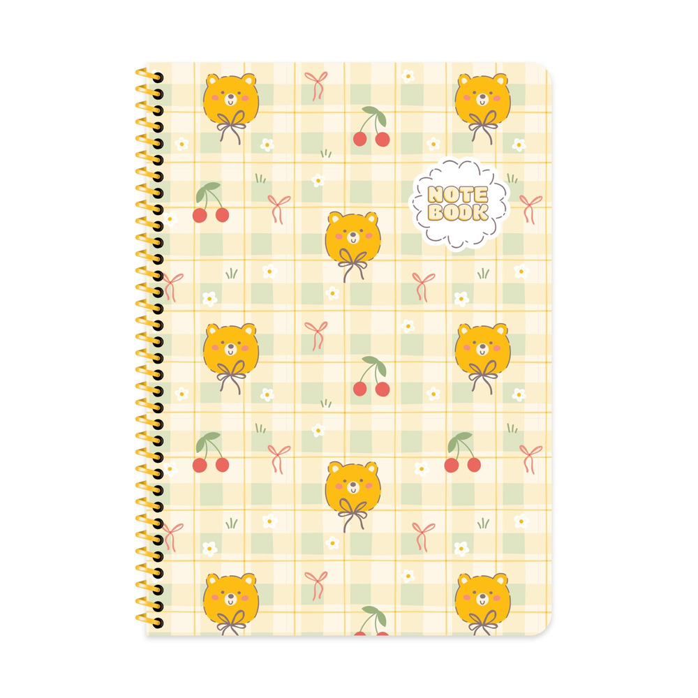 A4 Spiralli Karton Kapak Kareli Kawaii Defter - Ayıcık
