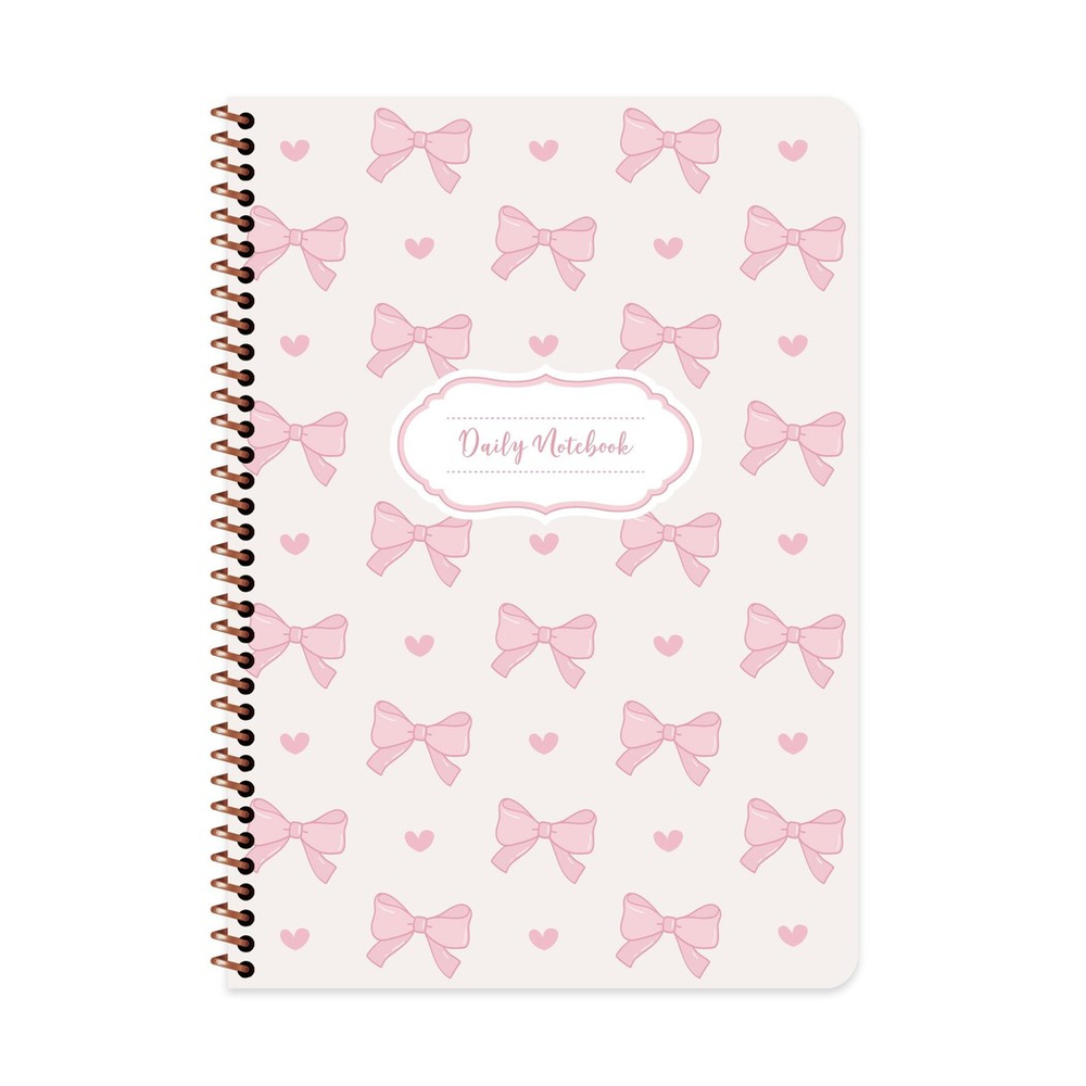 A4 Spiralli Karton Kapak Kareli Kurdele Defter - Pembe Kurdele