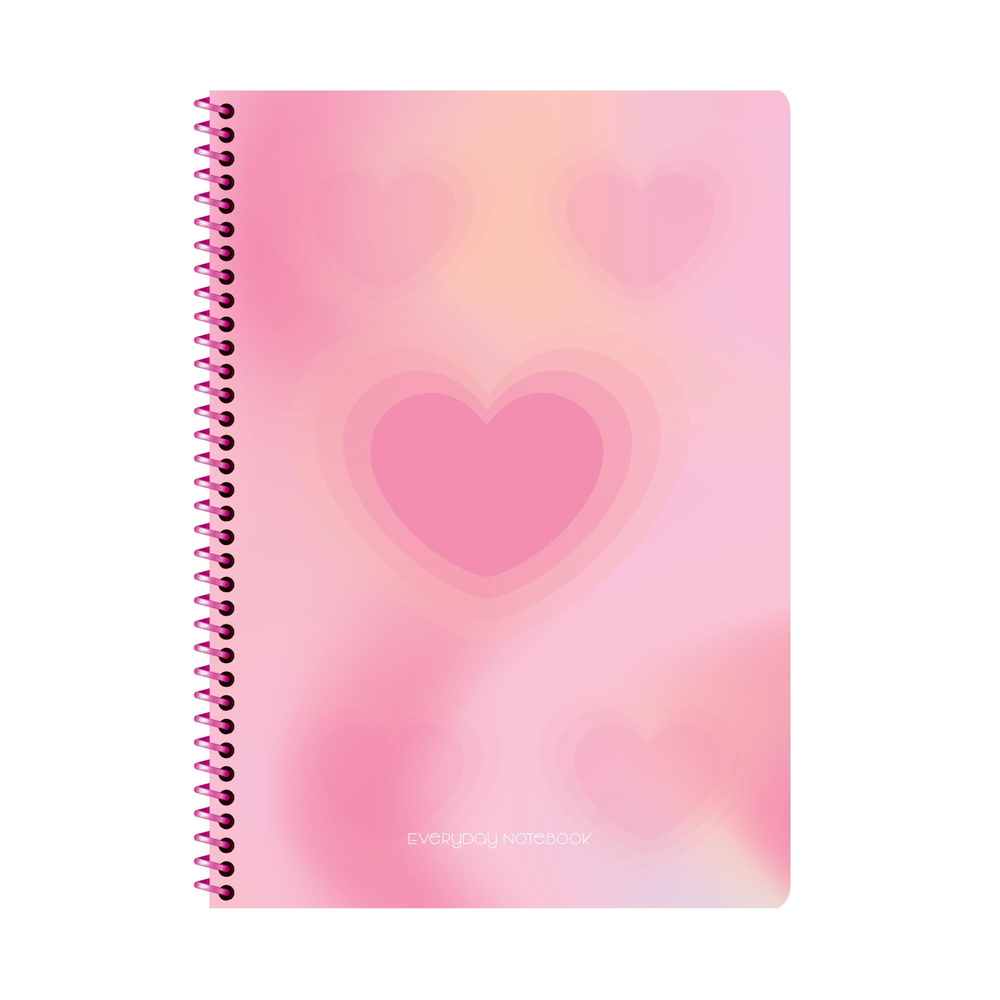 A4 Spiralli Karton Kapak Kareli Pastel Kalp Defter - Pembe Kalp