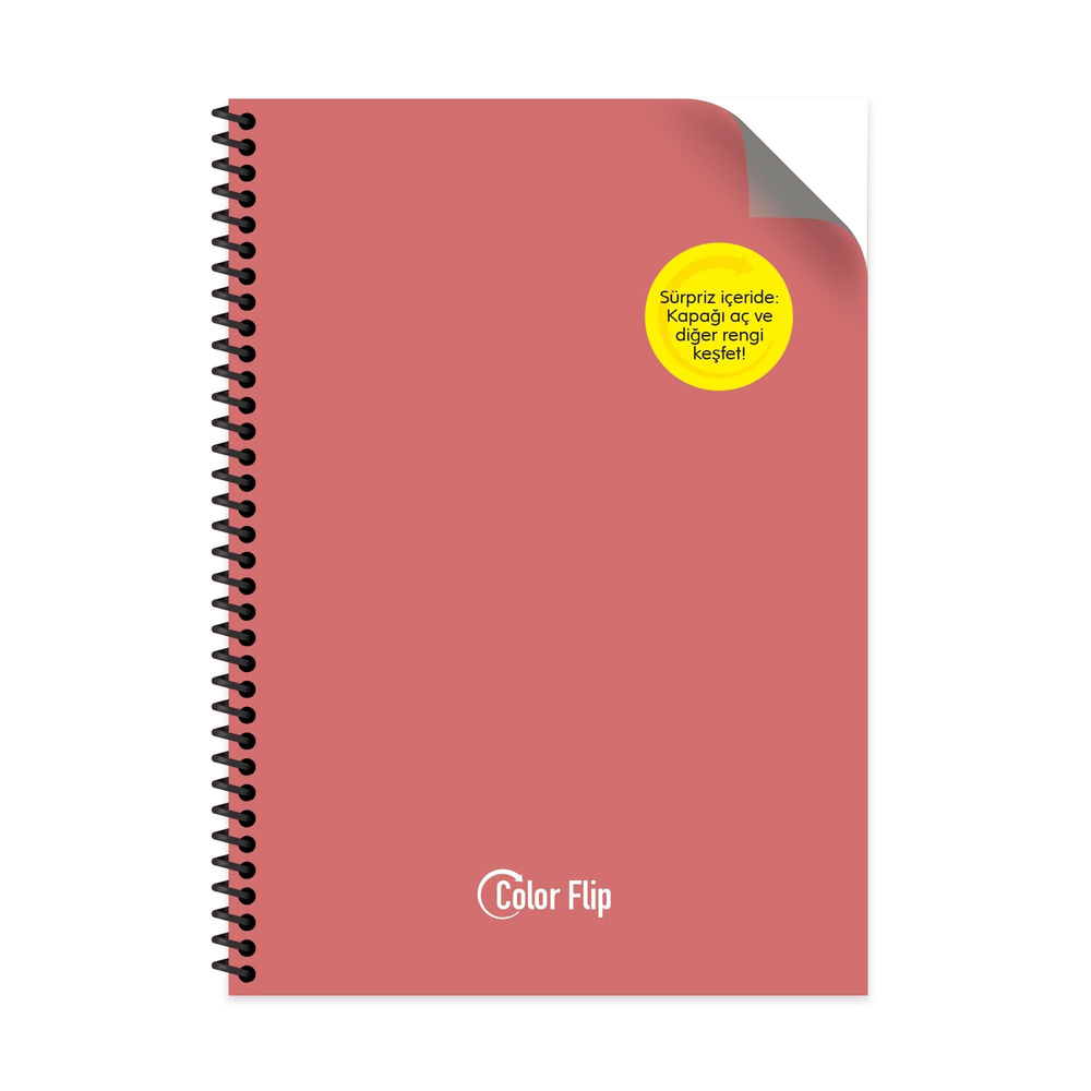 A4 Spiralli PP Kapak Çizgili Çift Renkli Defter - Kırmızı