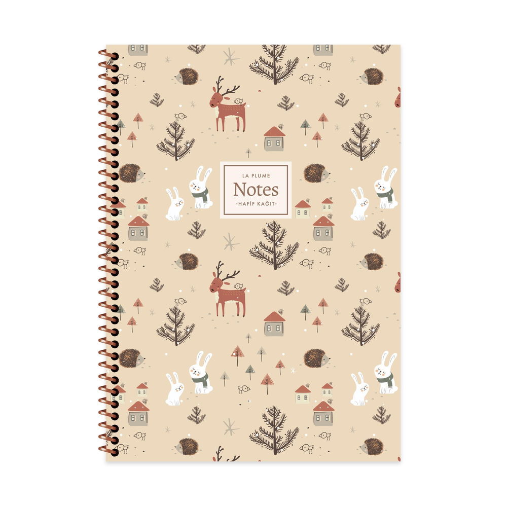 A4 Spiralli PP Kapak Kareli La Plume Forest Defter - Tavşan