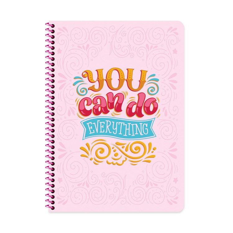 A4 Tel Dikişli Plastik Kapak Kareli Motto Defter - Pembe