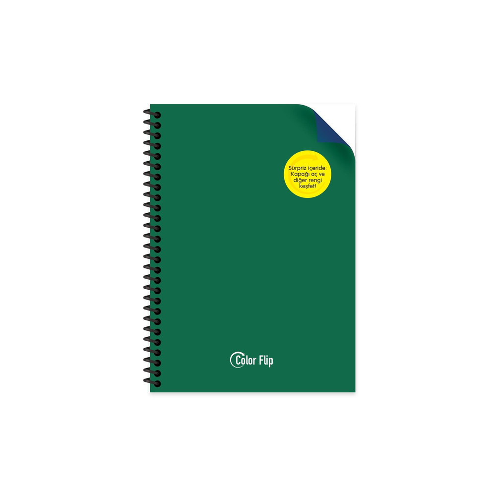 A5 Spiralli PP Kapak Çizgili Çift Renkli Defter - Yeşil