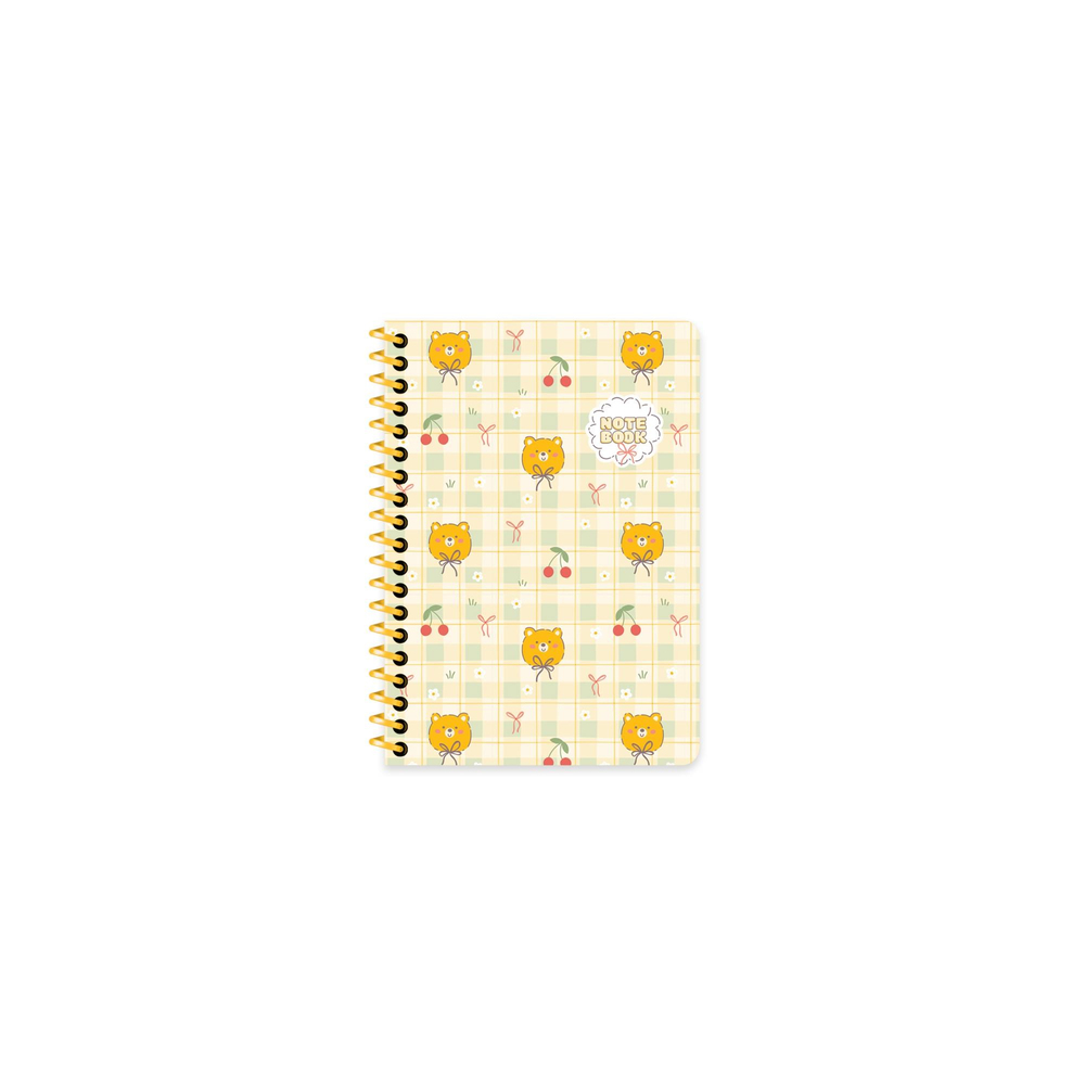 A6 Spiralli Karton Kapak Çizgili Kawaii Defter - Ayıcık