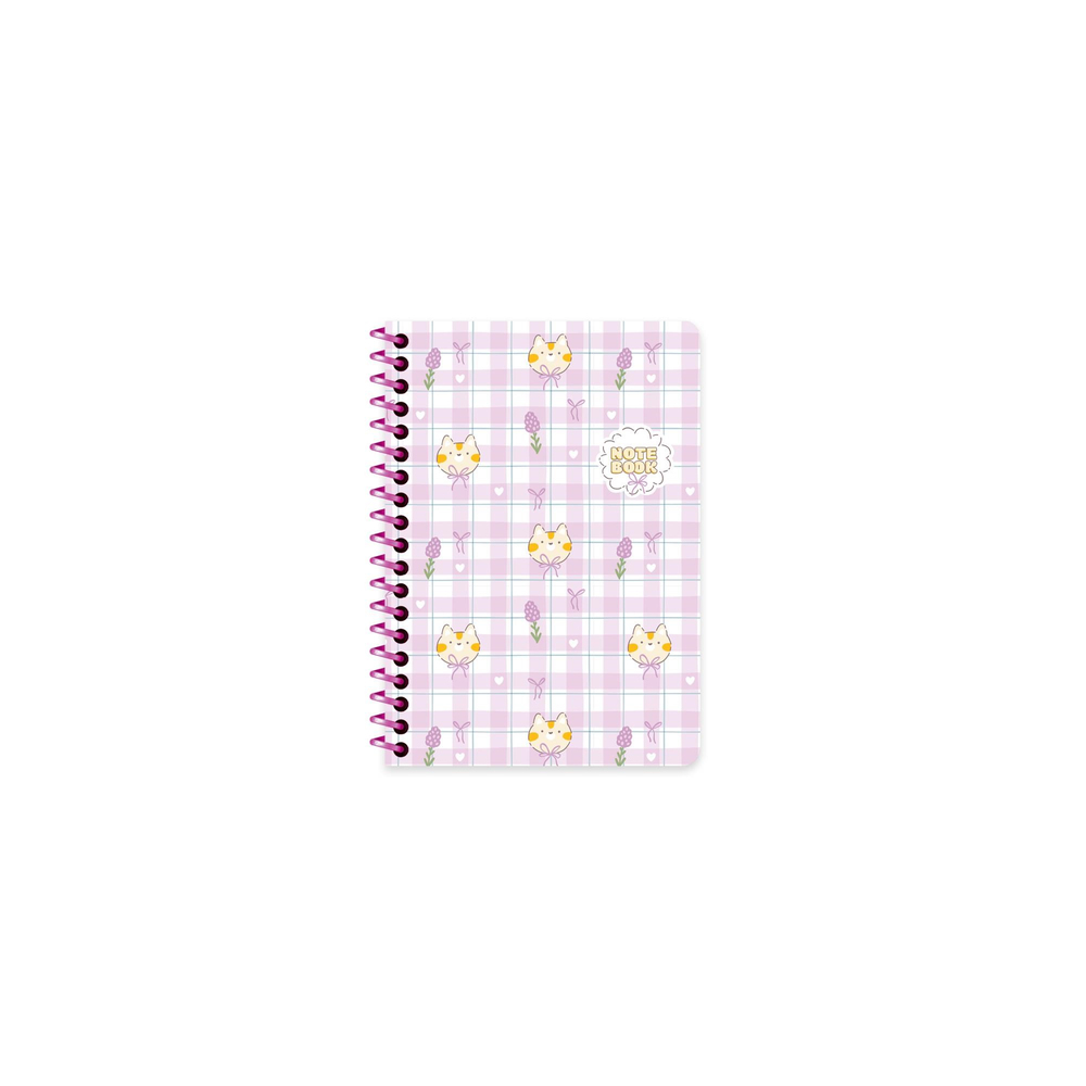 A6 Spiralli Karton Kapak Çizgili Kawaii Defter - Kedi