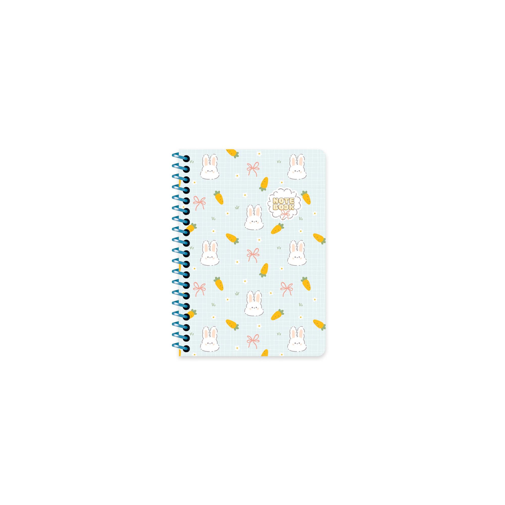 A6 Spiralli Karton Kapak Çizgili Kawaii Defter - Tavşan