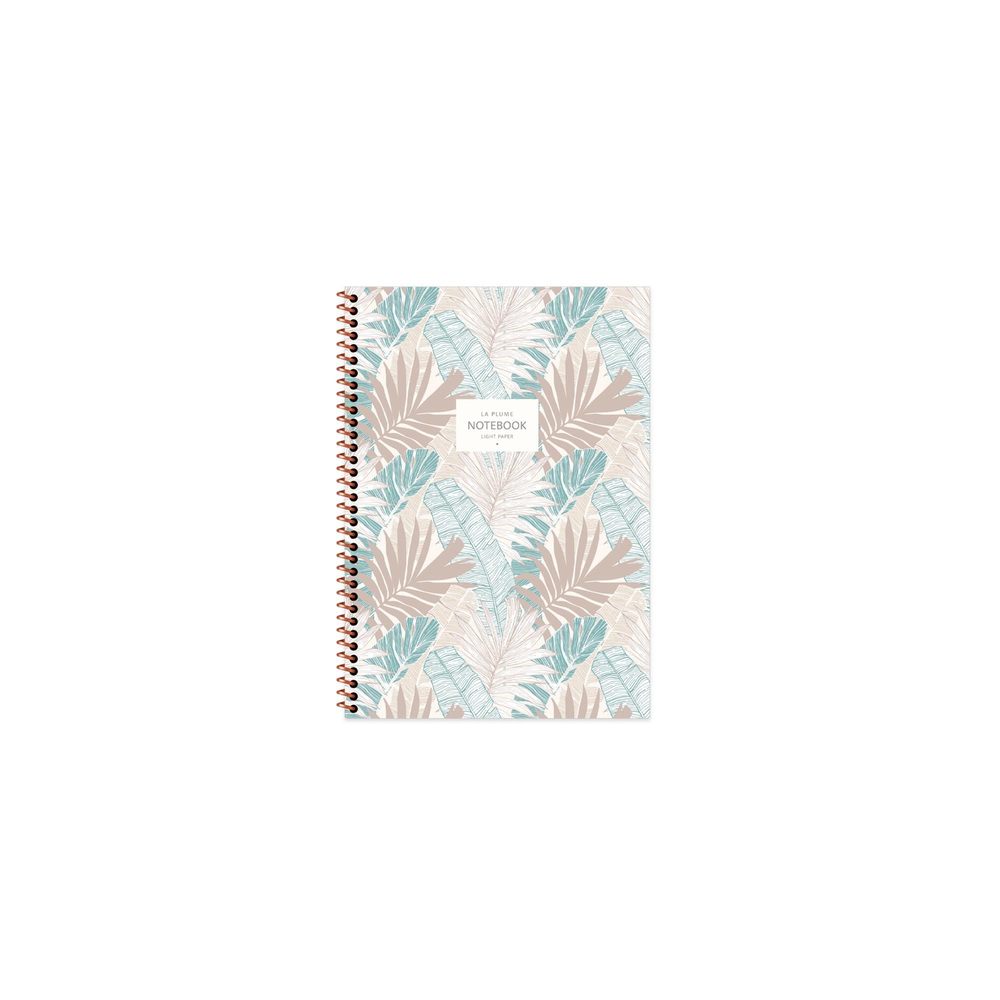 A6 Spiralli Karton Kapak Çizgili La Plume Leaves Defter - Mavi