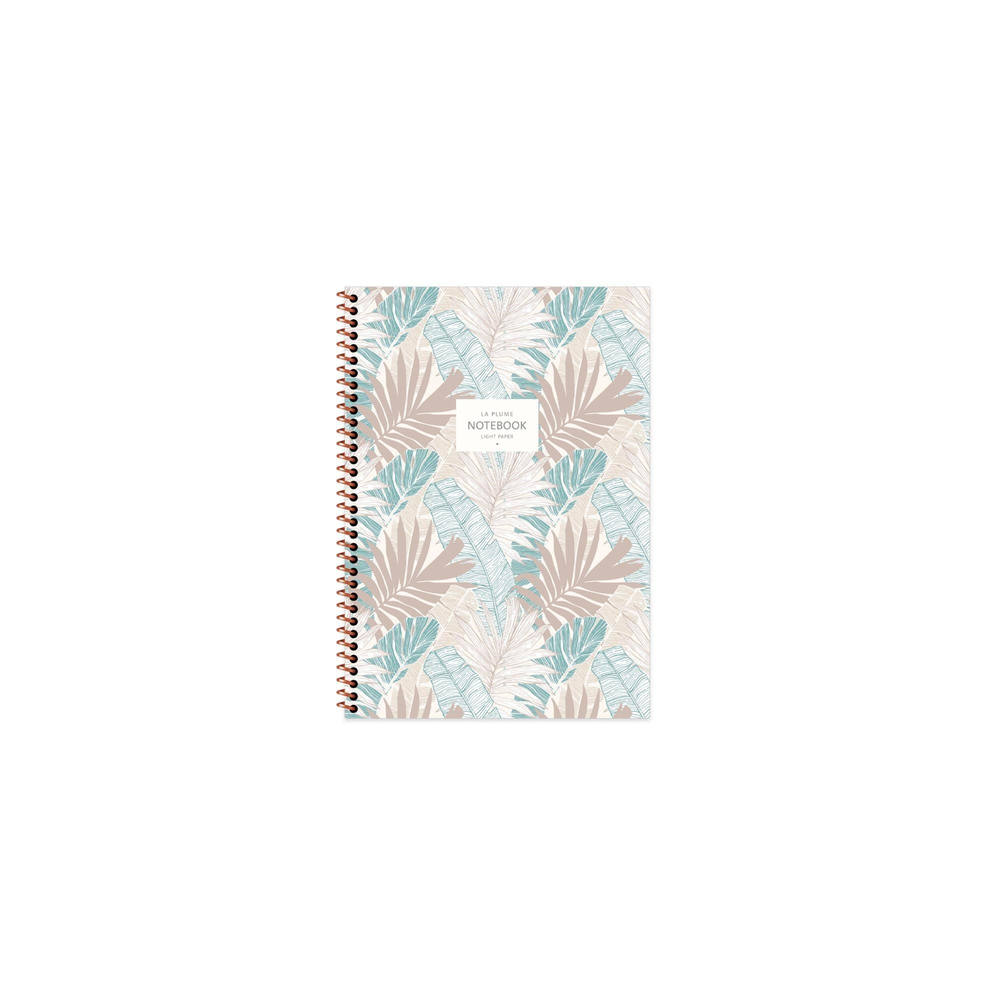 A6 Spiralli Karton Kapak Çizgili La Plume Leaves Defter - Mavi