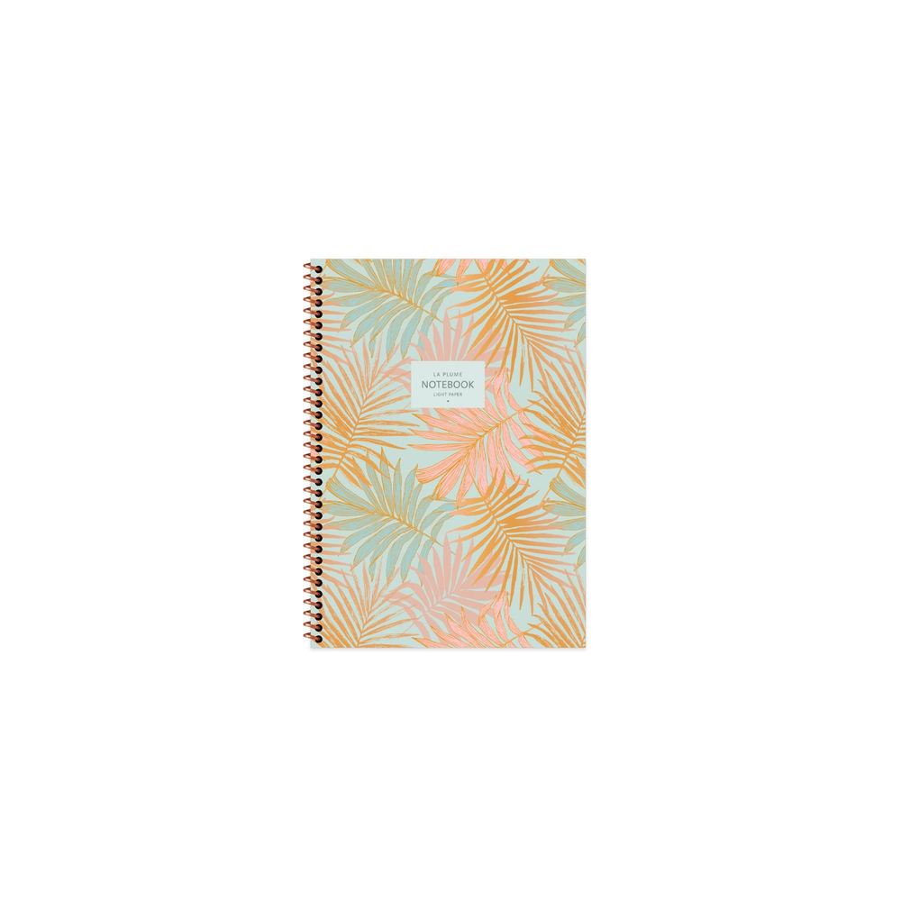 A6 Spiralli Karton Kapak Çizgili La Plume Leaves Defter - Turuncu