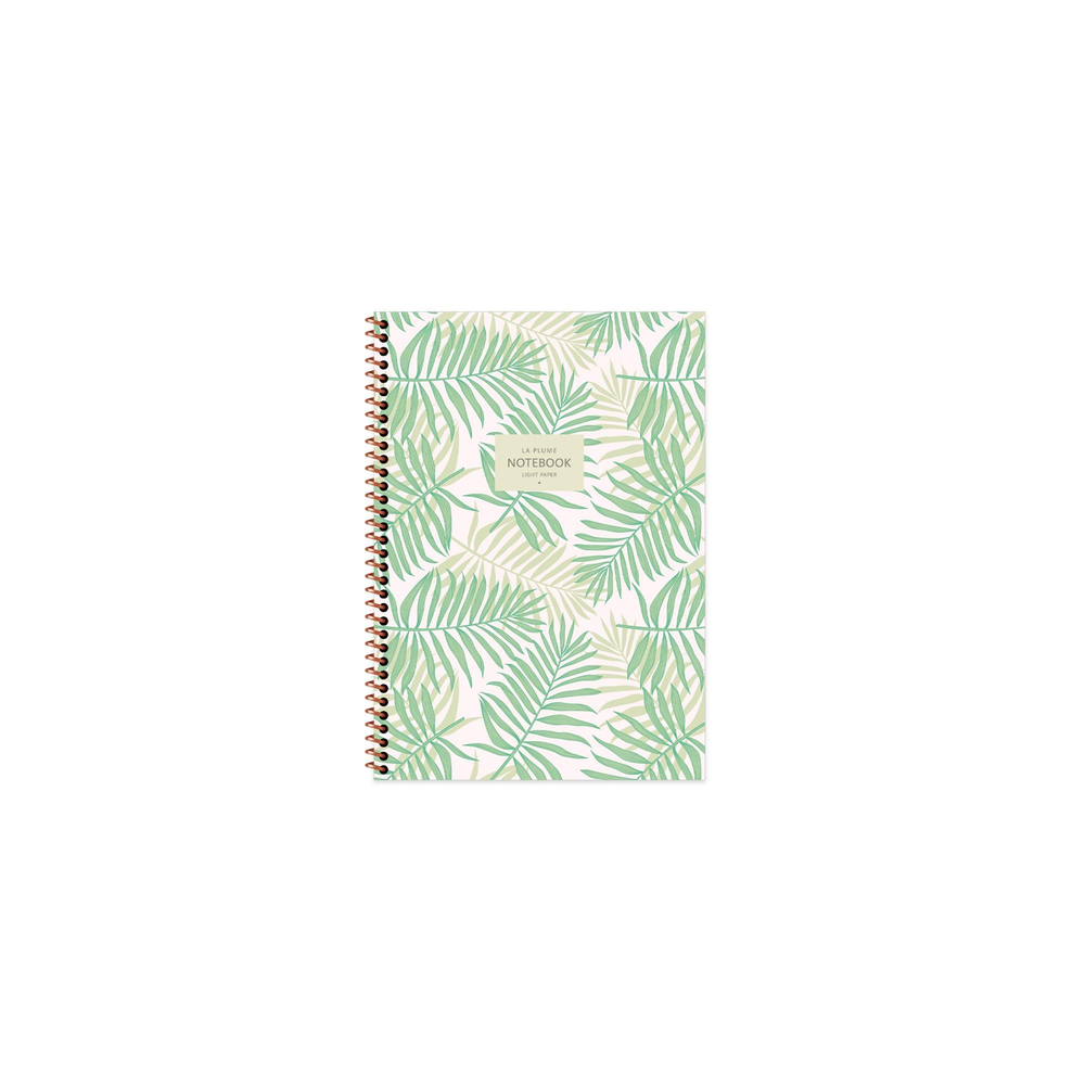 A6 Spiralli Karton Kapak Çizgili La Plume Leaves Defter - Yeşil