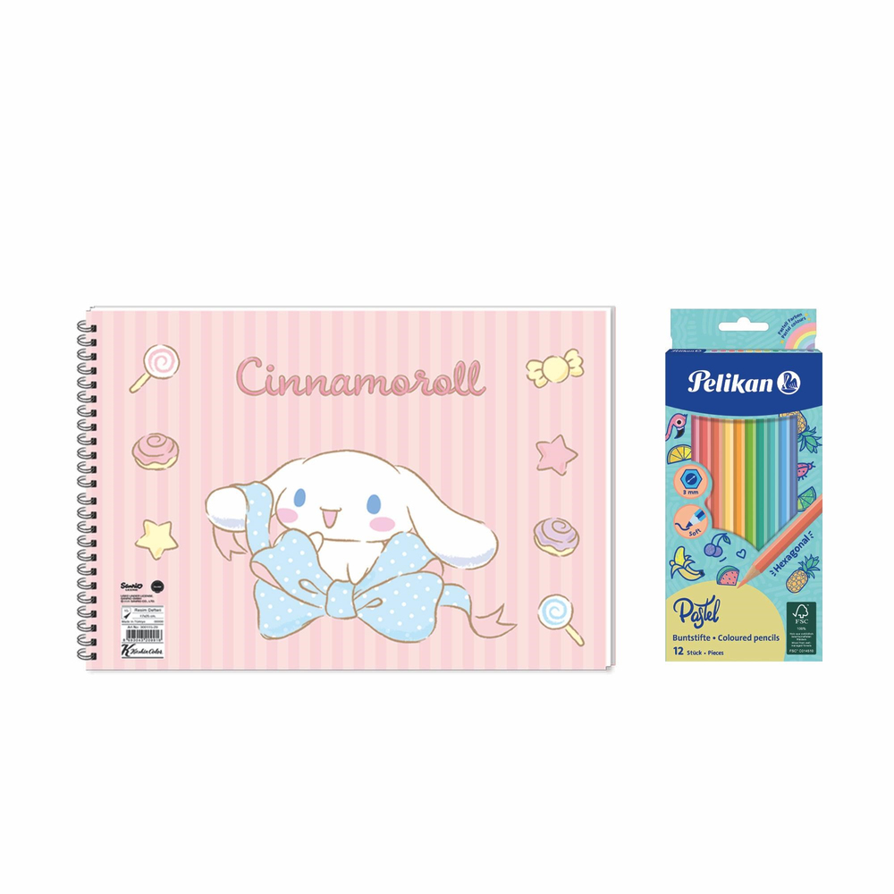 Cinnamoroll 17x25 Spiralli Resim Defteri - Pelikan Pastel Renkler 12'li Kuru Boya 2'li Set 2