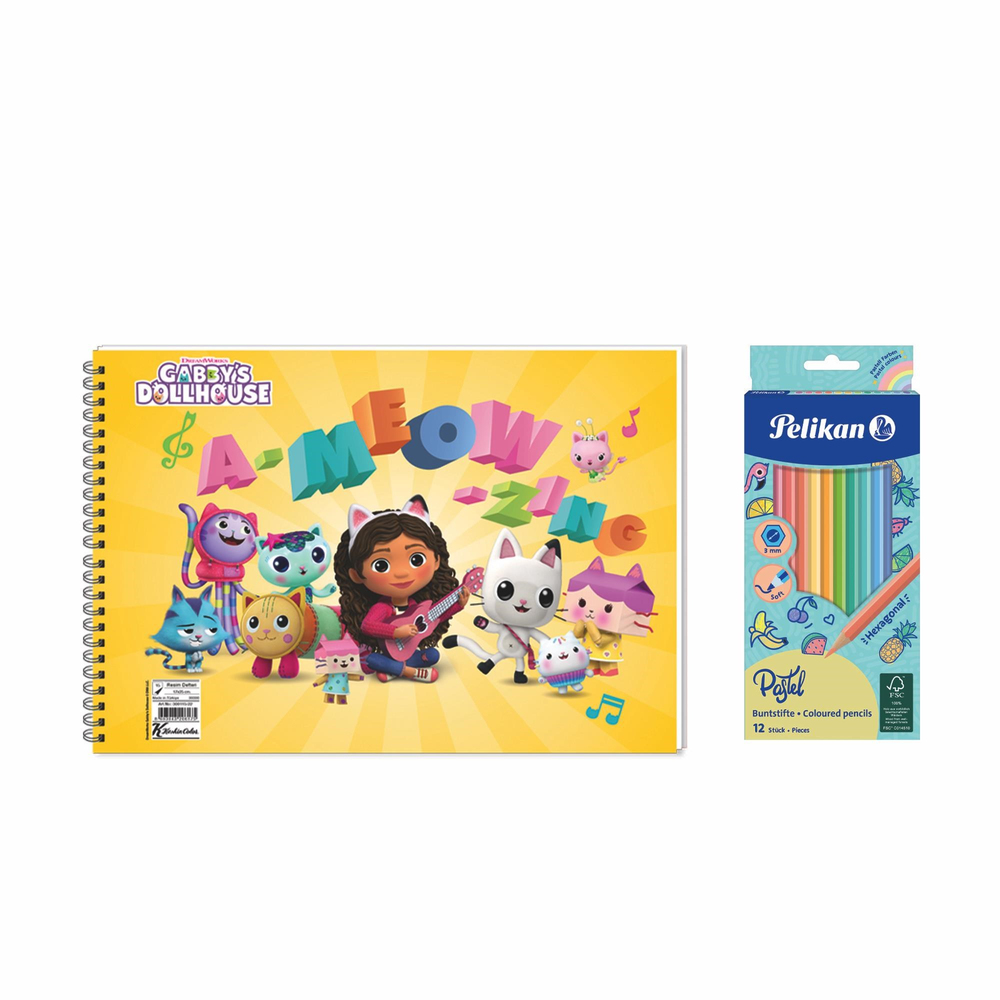 Gabby'nin Hayal Evi 17x25 Spiralli Resim Defteri - Pelikan Pastel Renkler 12'li Kuru Boya 2'li Set 2
