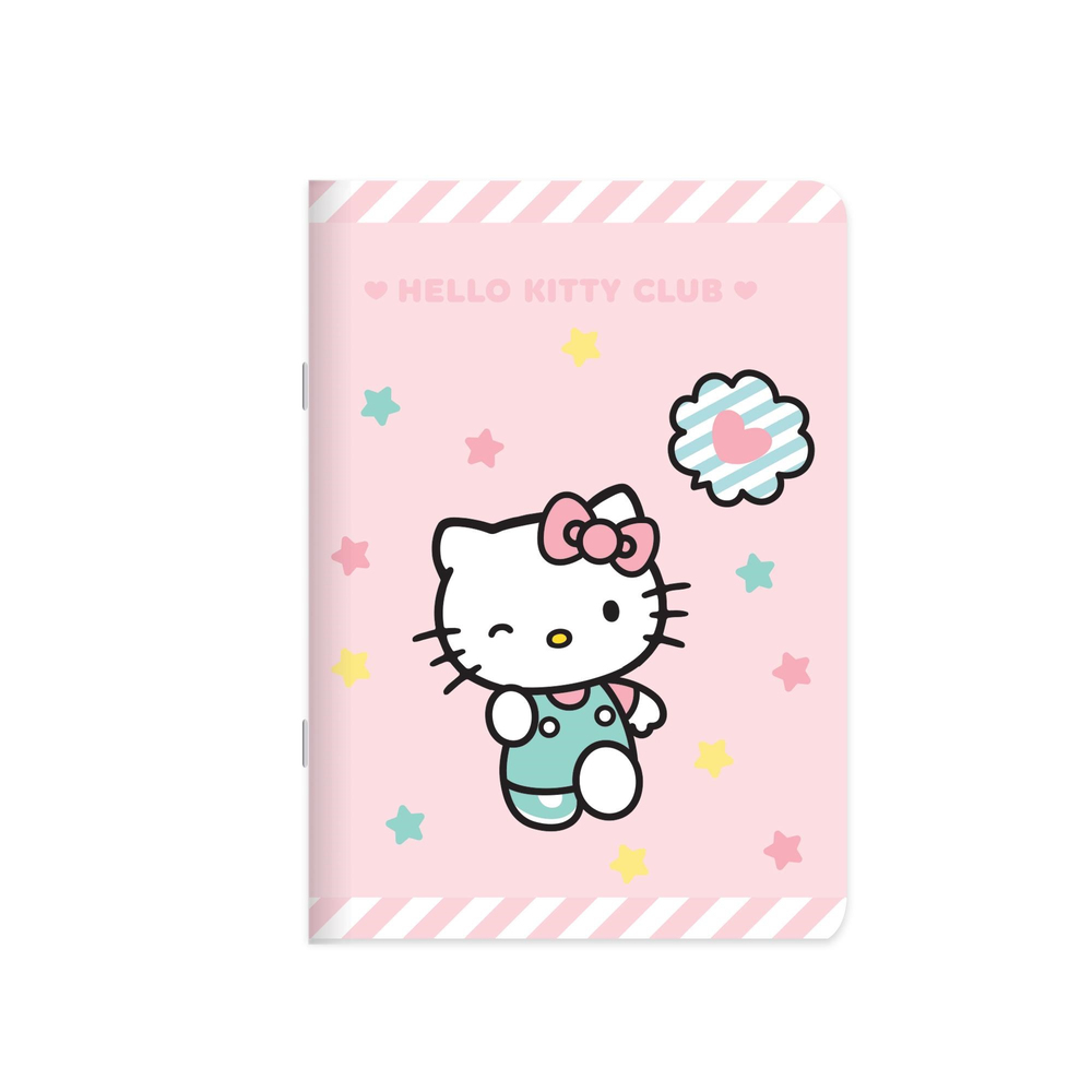 Hello Kitty 18,5x26 Tel Dikişli Karton Kapak Stickerli Çizgili Defter - Pembe