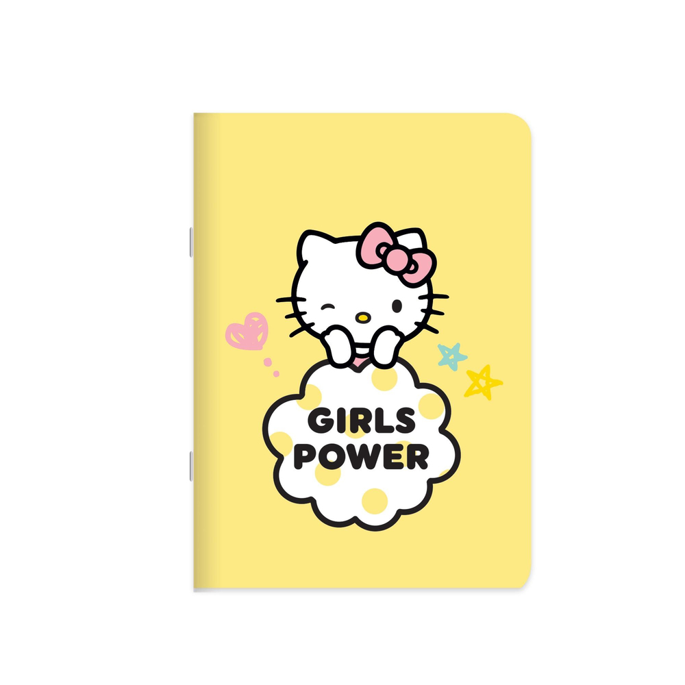Hello Kitty 18,5x26 Tel Dikişli Karton Kapak Stickerli Çizgili Defter - Sarı