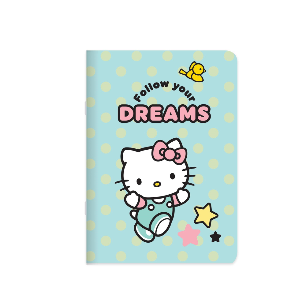 Hello Kitty 18,5x26 Tel Dikişli Karton Kapak Stickerli Çizgili Defter - Yeşil