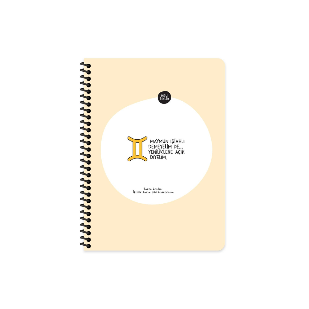 Hisli Şeyler 16,5x22,5 Spiralli Karton Kapak Stickerli Kareli Burçlar Serisi Defter - İnatçı Demeyelim De Kararlı Diyelim