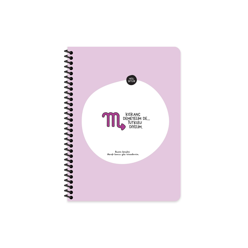 Hisli Şeyler A4 Spiralli Karton Kapak Çizgili Stickerli Burçlar Serisi Defter - Kıskanç Demeyelim De Tutkulu Diyelim